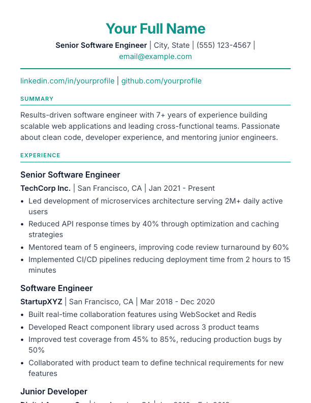 Centered resume template