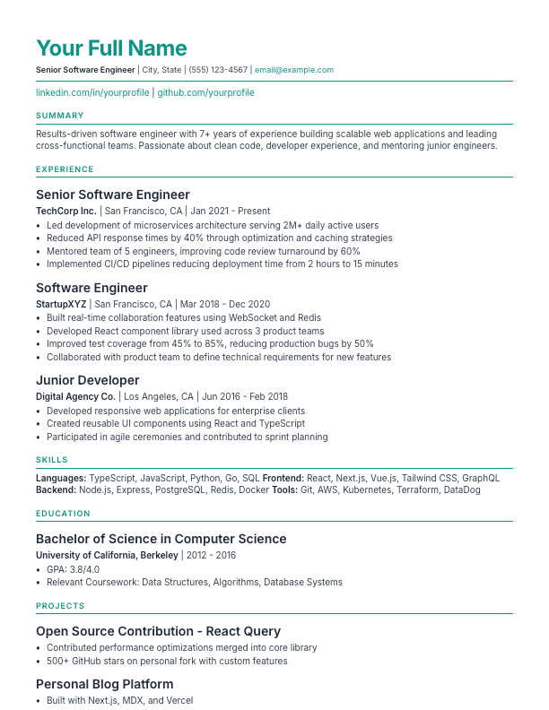 Compact resume template