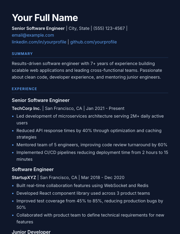 Dark resume template
