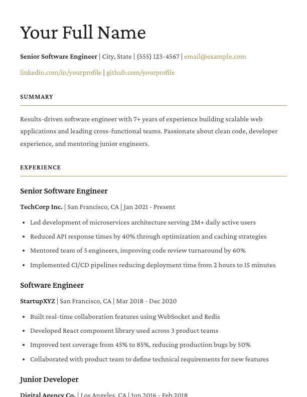 Editorial resume template