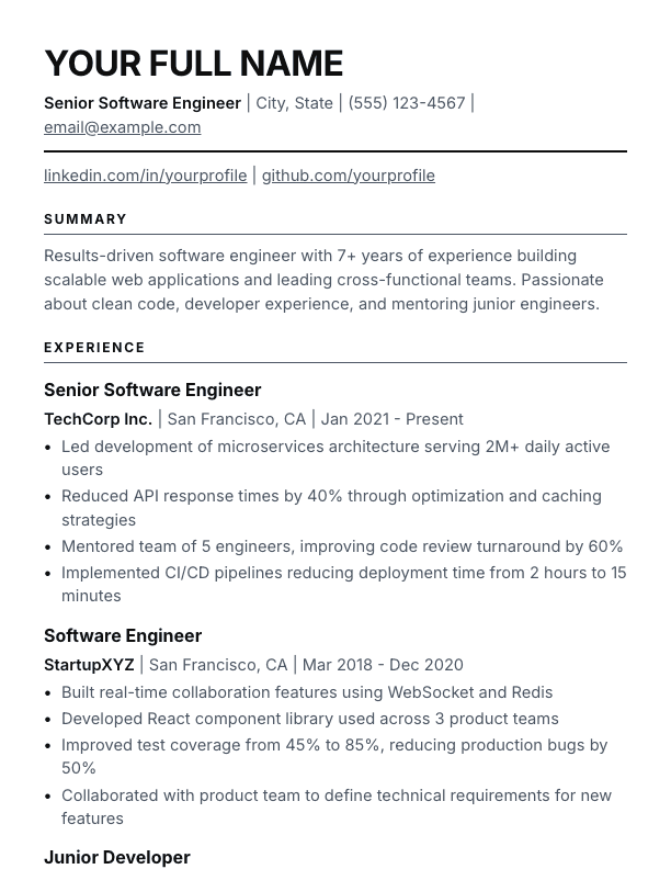 Monochrome resume template
