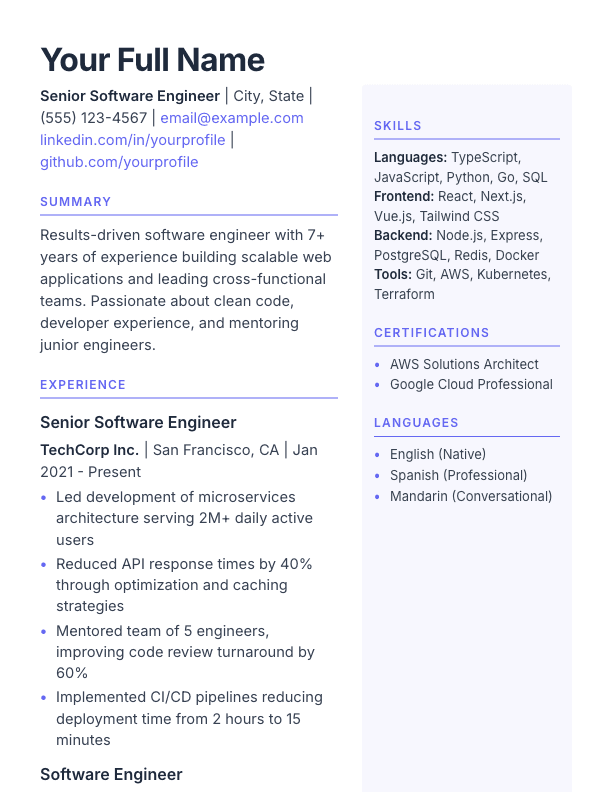 Sidebar resume template