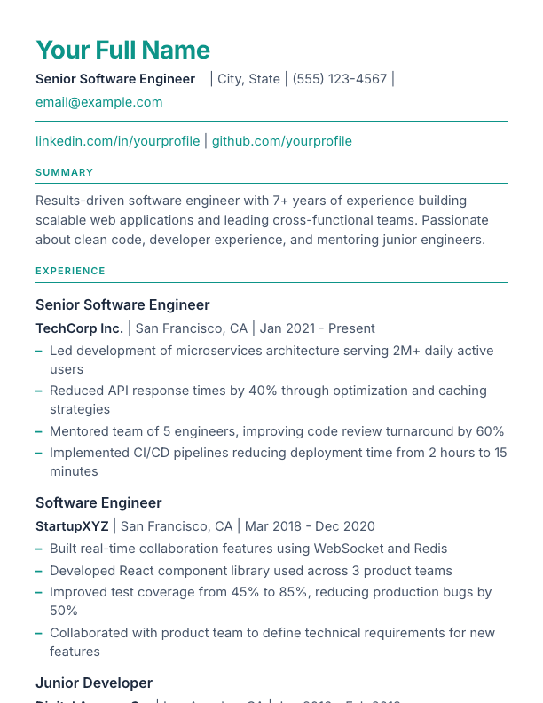 Split resume template