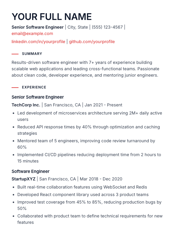 Swiss resume template