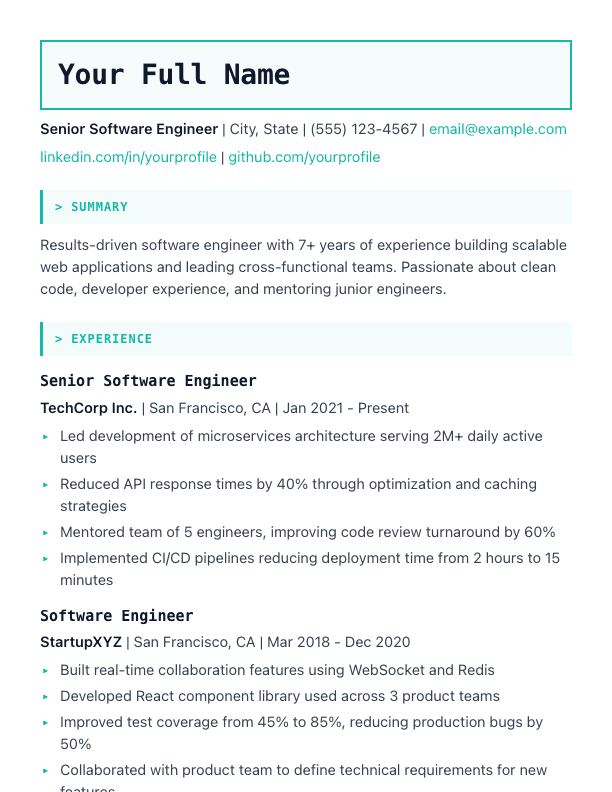Tech resume template