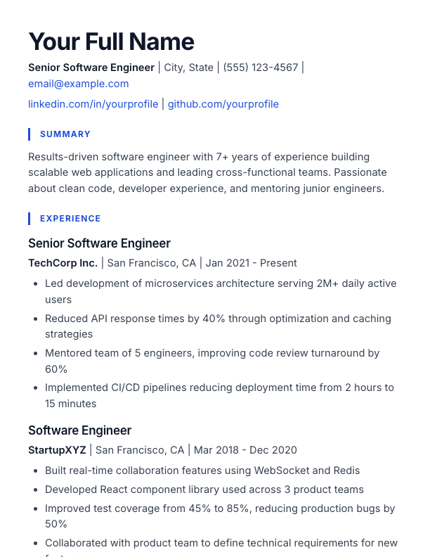 Modern template preview