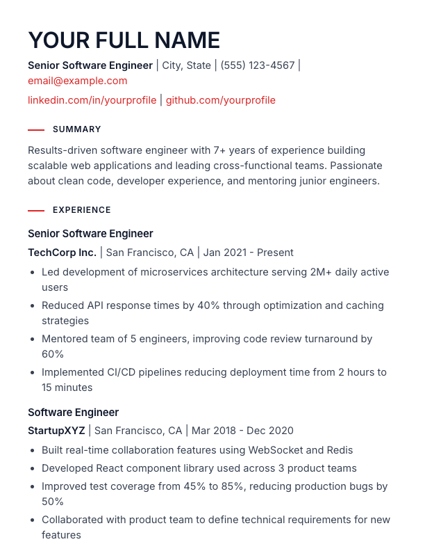 Free Swiss Resume Template — ATS-Friendly | ResumeMD