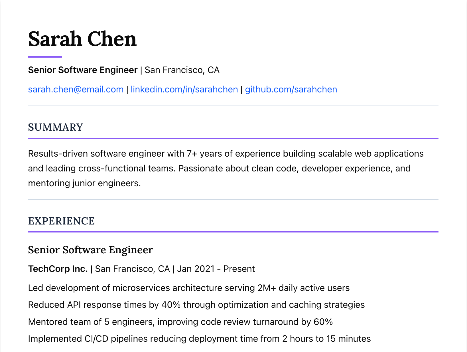 Classic template preview