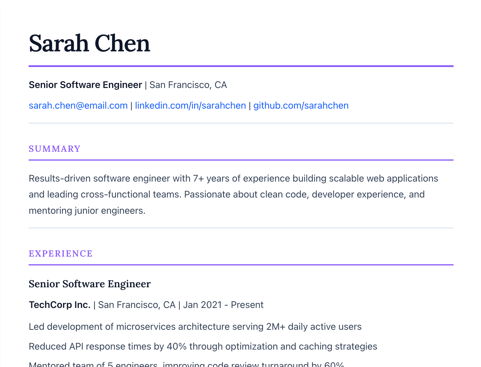 Executive template preview