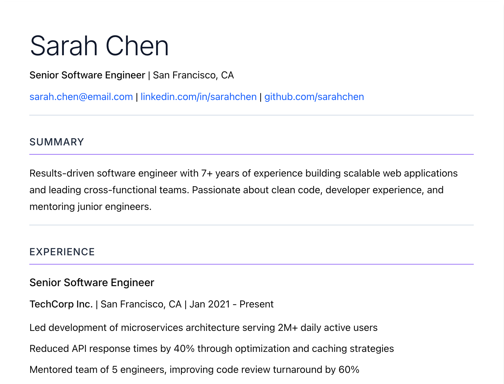 Minimal template preview