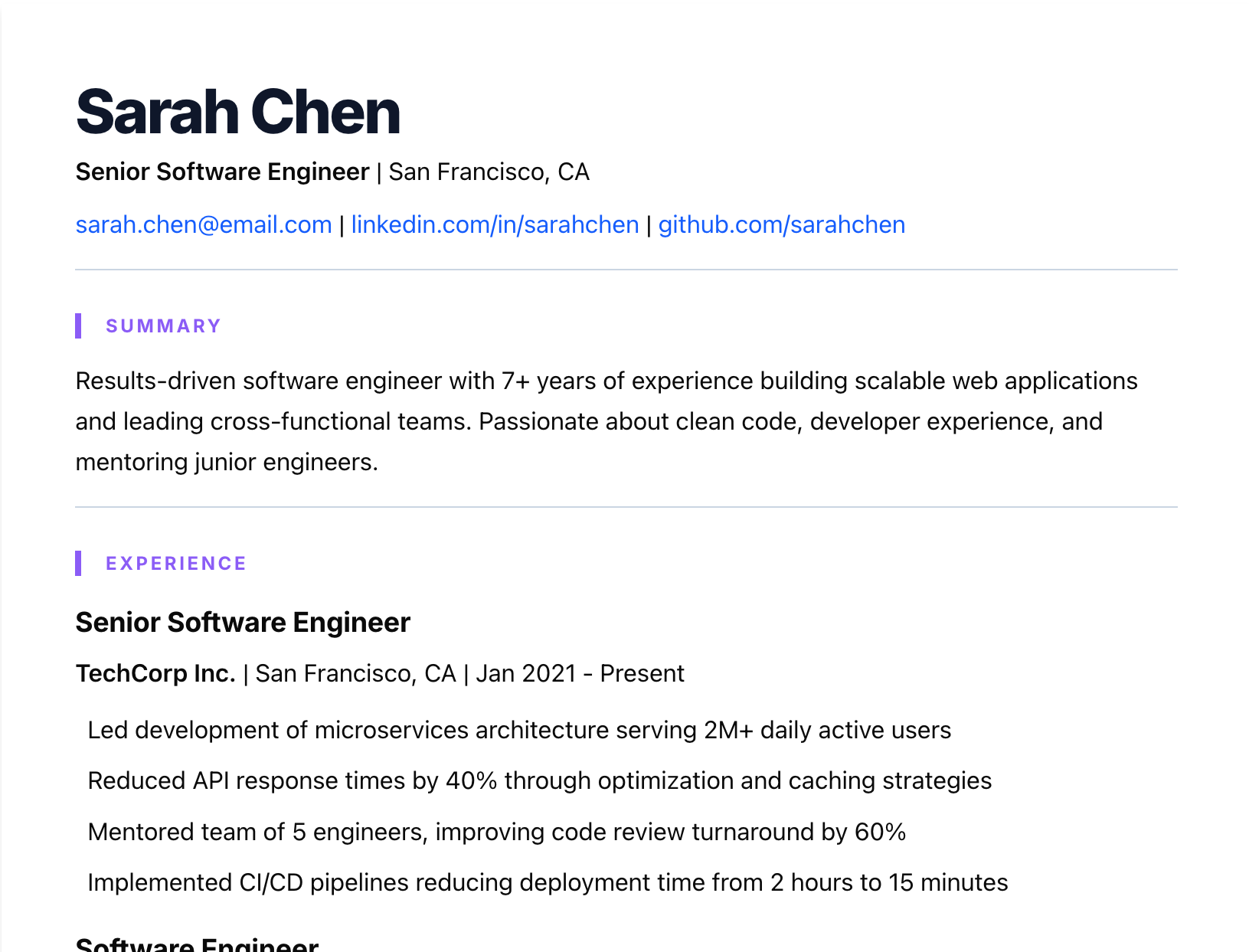 Modern template preview